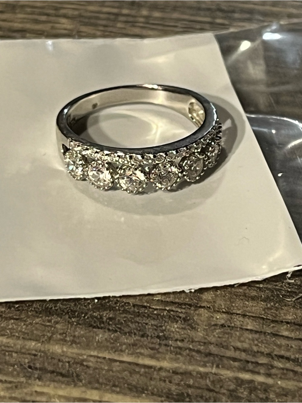 Sterling silver double row CZ ring. Sz 6. Stacked look in one hand.